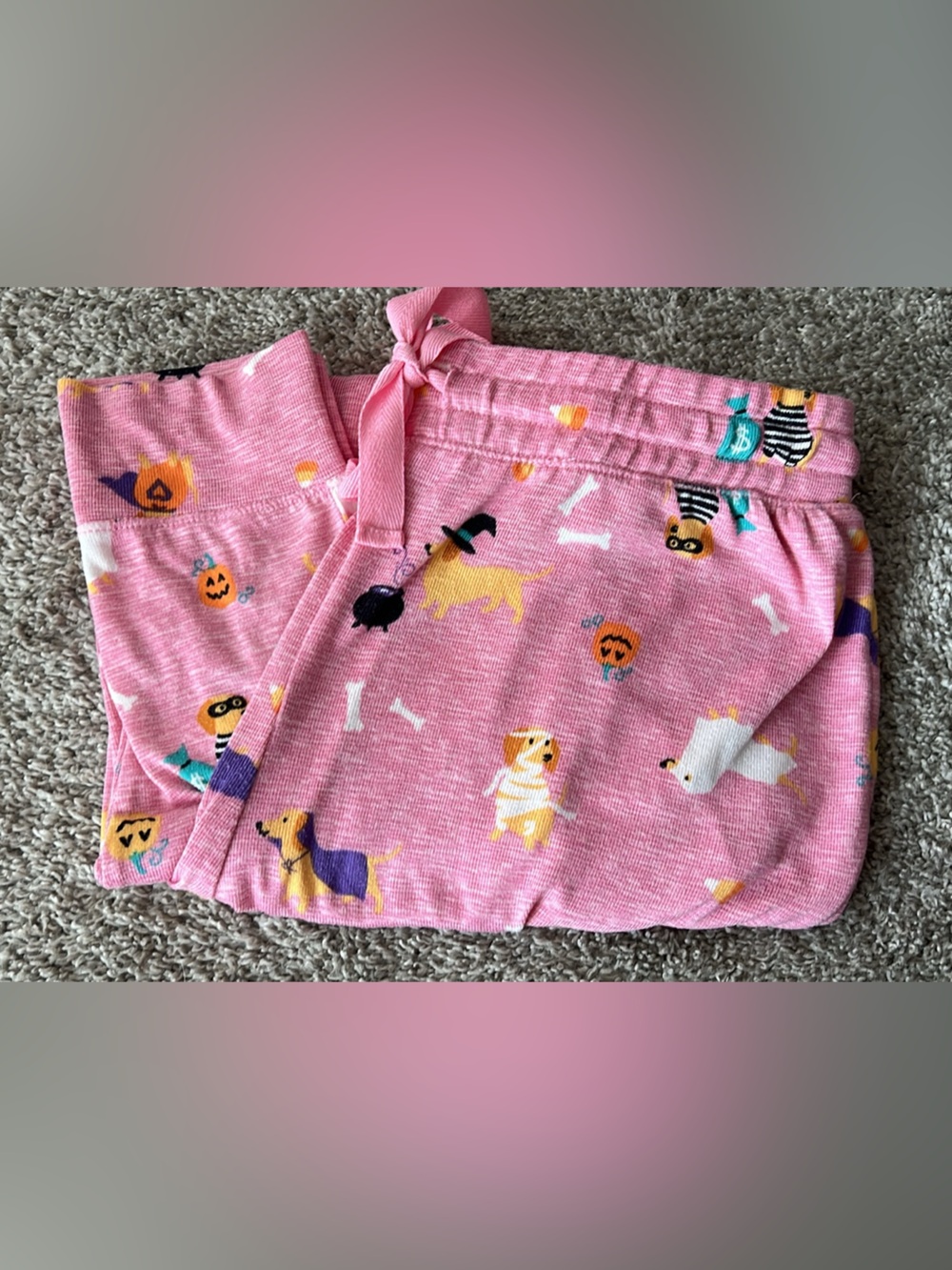 Halloween Pink Dog Print Pajama Pants with Drawstring Waist